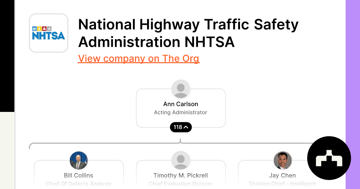 National Highway Traffic Safety Administration NHTSA Org Chart, Teams