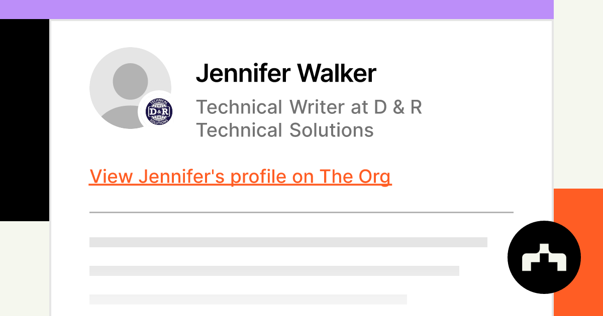 Jennifer Walker Technical Writer At D And R Technical Solutions The Org