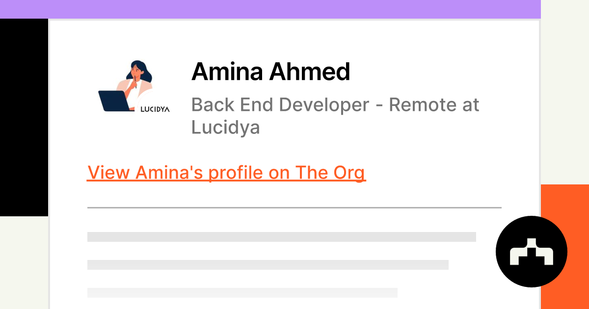 Amina Ahmed - Back End Developer - Remote at Lucidya | The Org