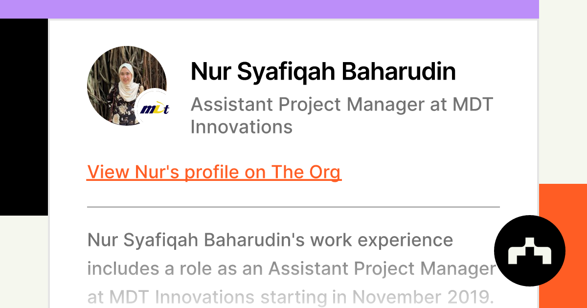Nur Syafiqah Baharudin - Assistant Project Manager at MDT Innovations ...