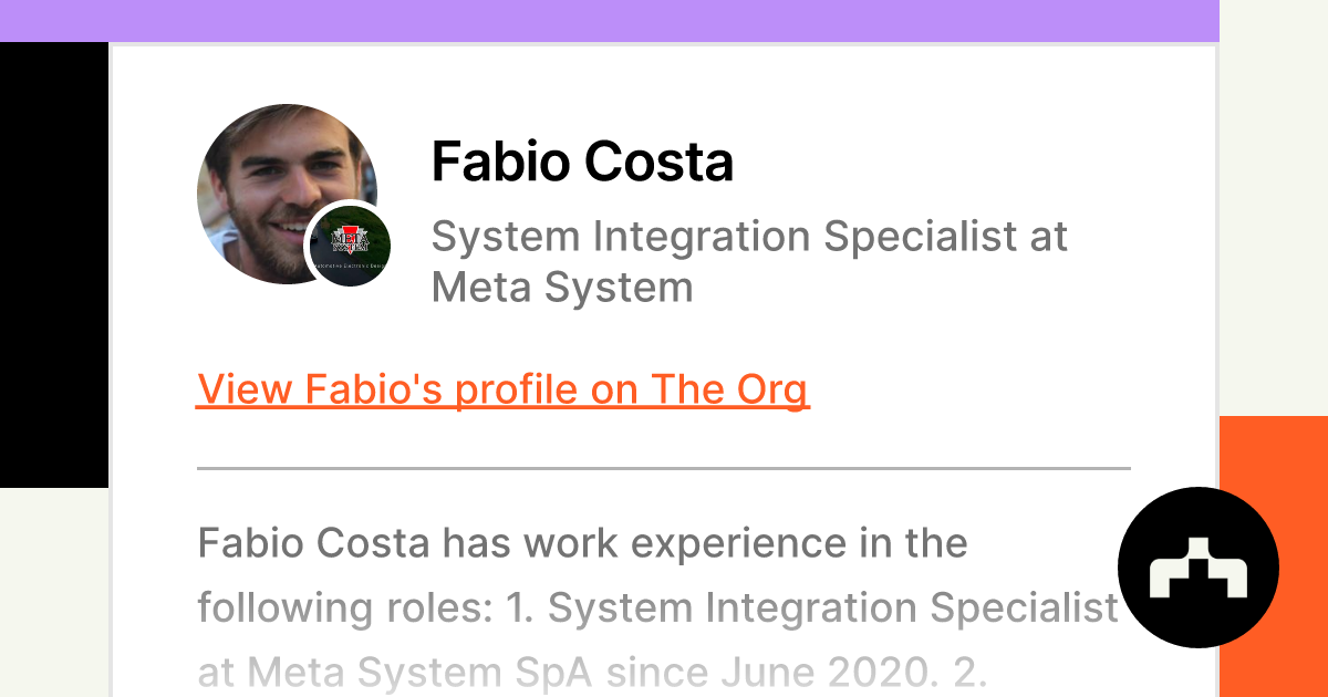 Fabio Costa - System Integration Specialist at Meta System | The Org