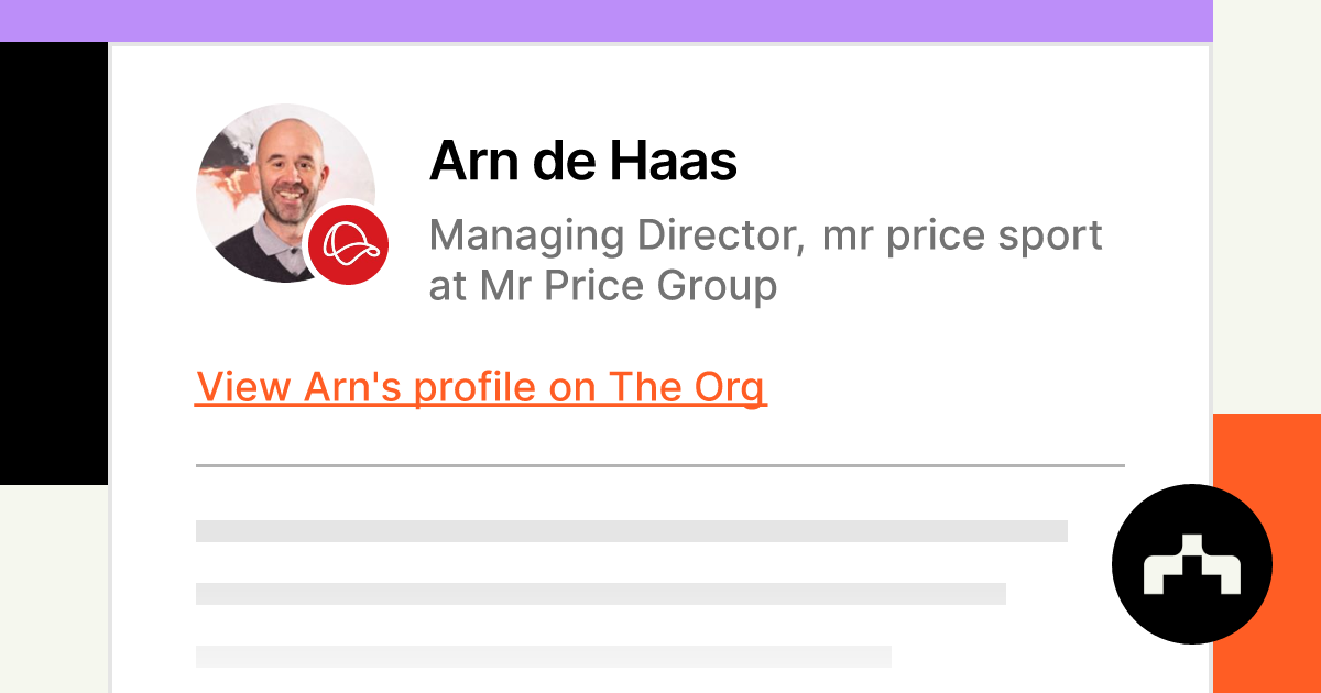 Arn de Haas - Managing Director, mr price sport at Mr Price Group