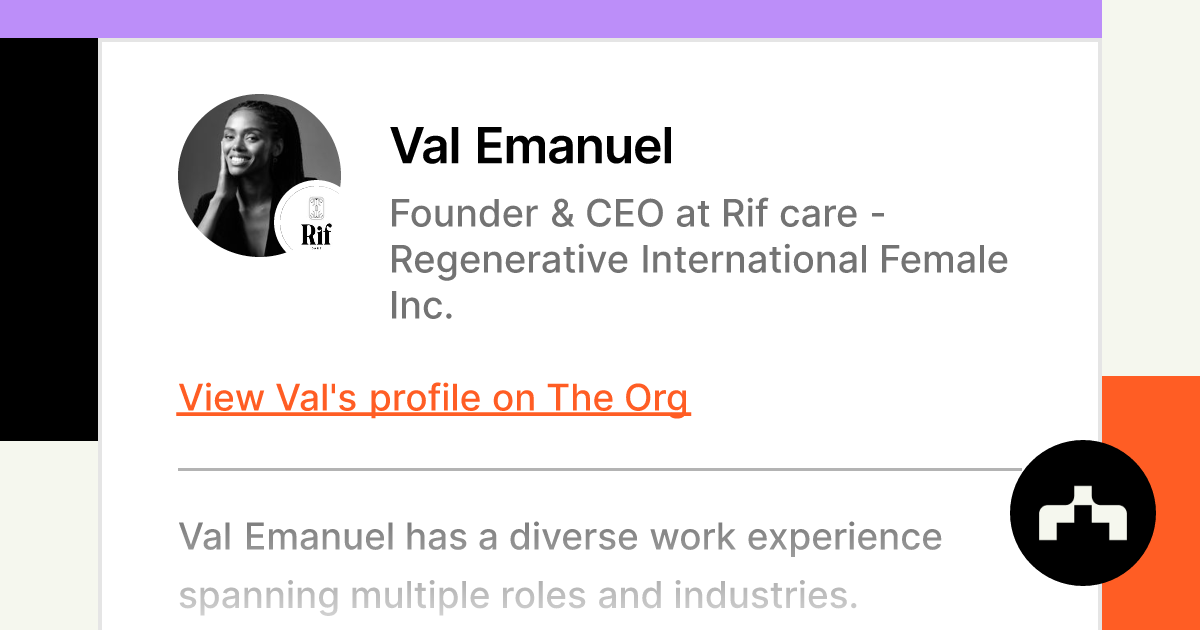 Val Emanuel - Founder & CEO at Rif care - Regenerative International Female  Inc.