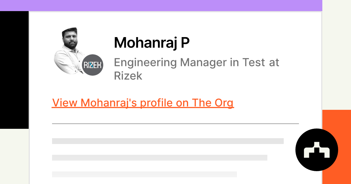 Mohanraj P Engineering Manager in Test at Rizek The Org